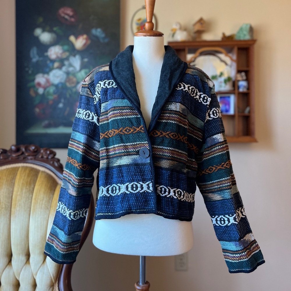 ☾ Vintage 100% cotton tapestry woven sweater jacket
